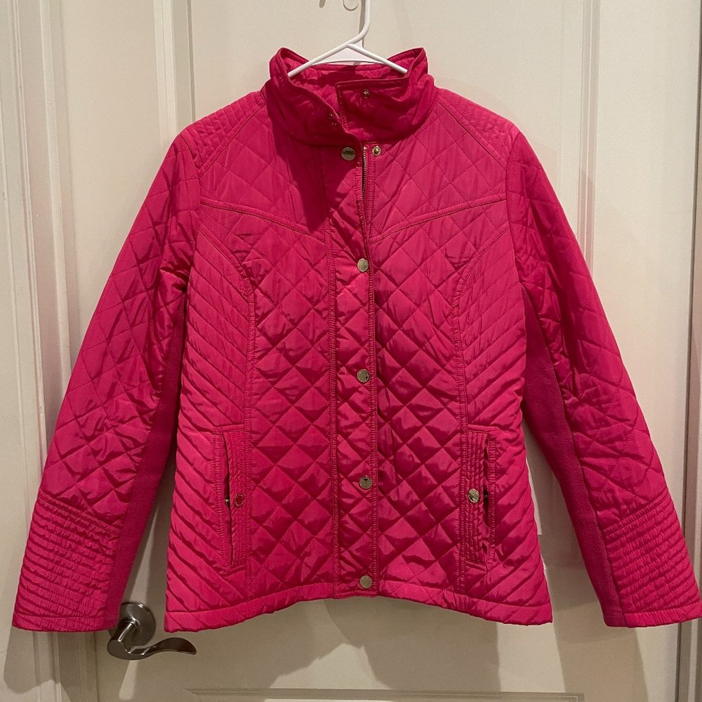 Barbie Pink - Michael Kors Puffer Quilted Jacket with gold zipper/button details